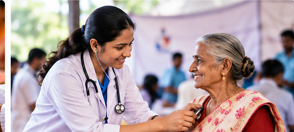 Doctor assisting an elderly person