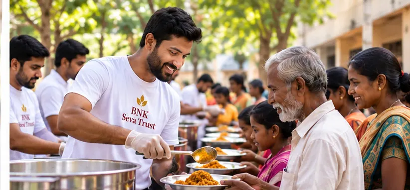 Volunteers distributing meals to people
