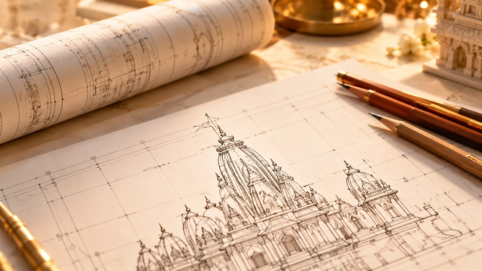 Architectural drawings of the temple