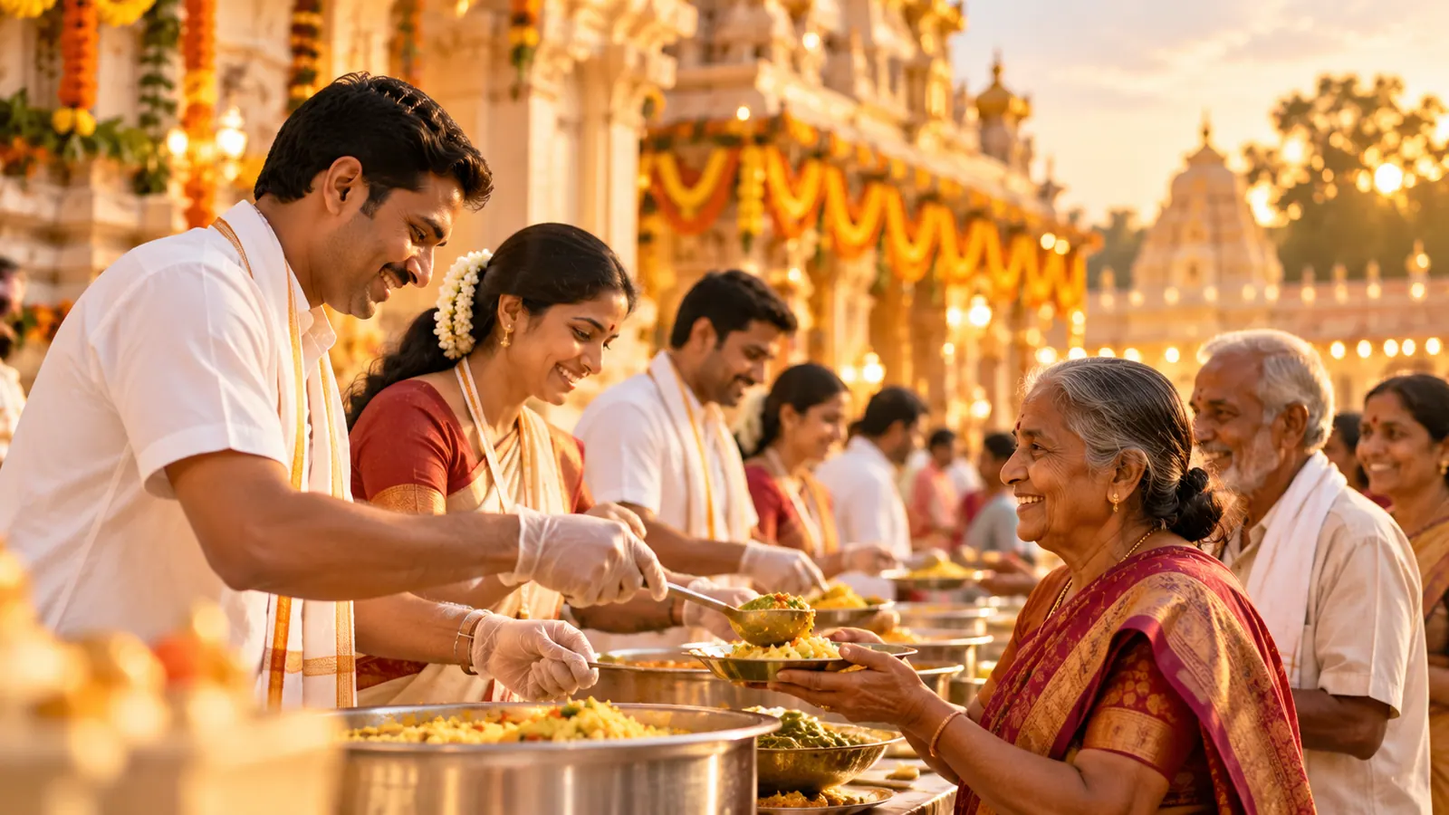 Volunteers supporting seva activities